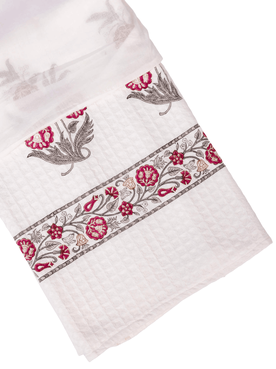 Crimson Bloom Waffle Bath Sheet