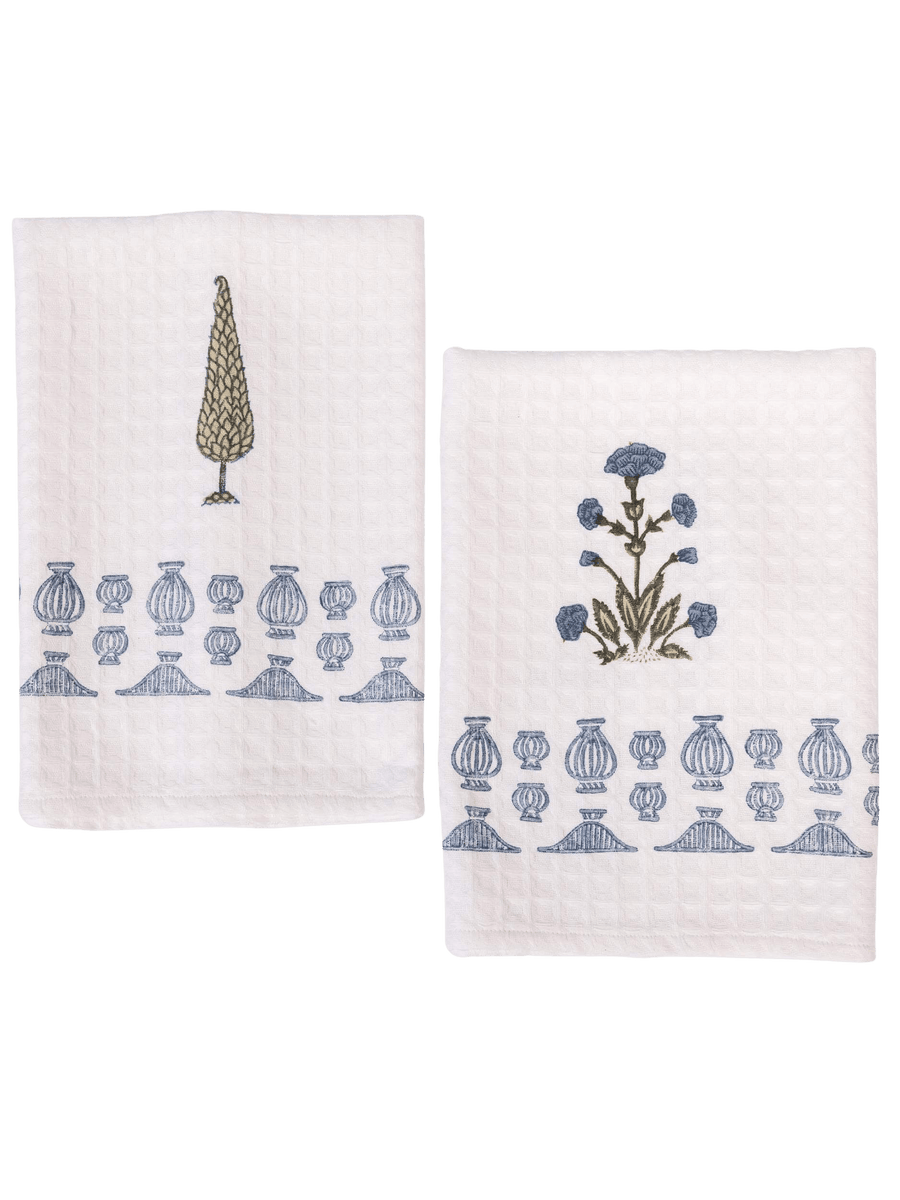 Indigo Garden Waffle Hand Towels (Set of 2)