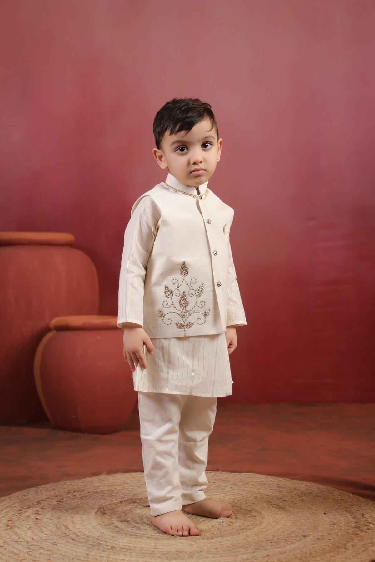 Royal Zardozi Bundi Set · Pearl White