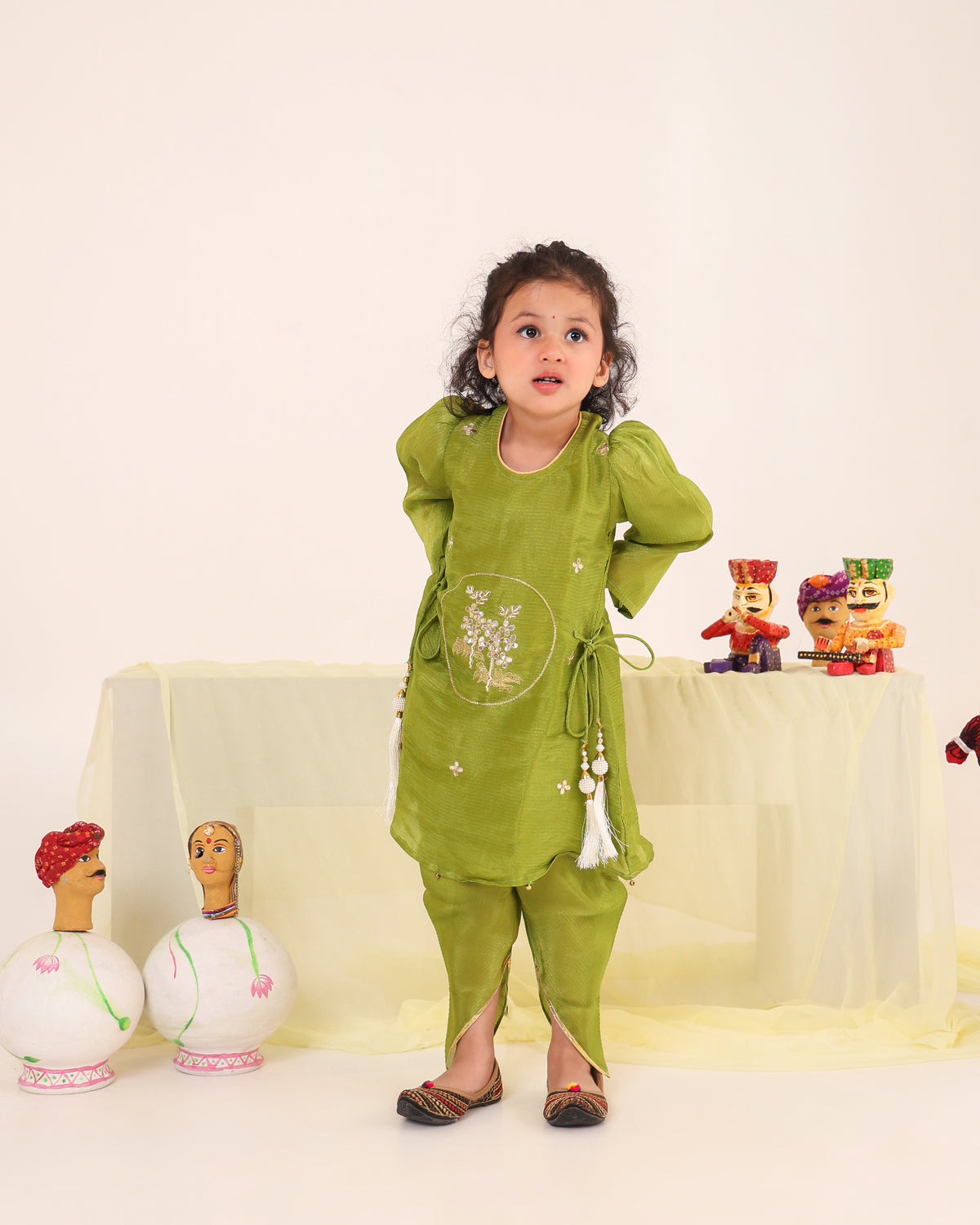 Zari-Embroidered Top & Cowl Dhoti Set · Mint Green