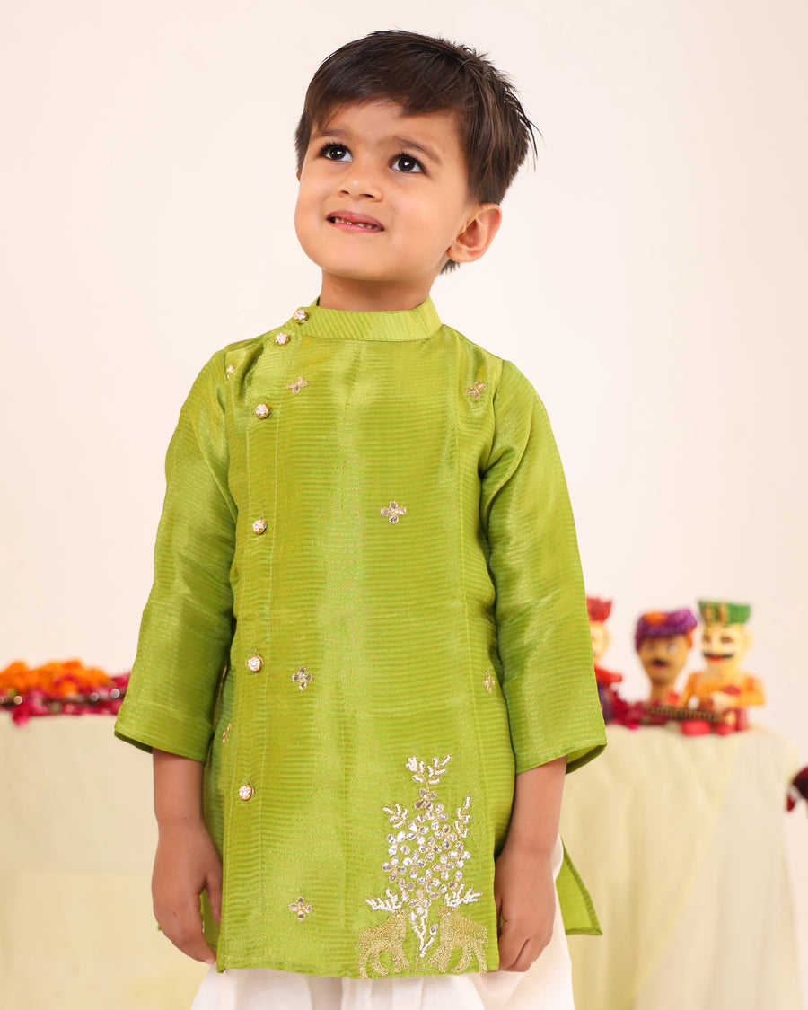 Stripe Zari Embroidered Kurta Set · Mint Green