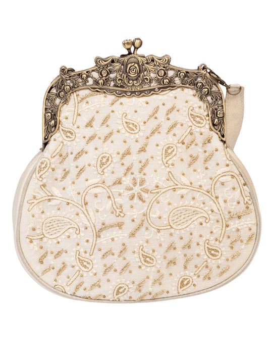 Antique Handle Handbag - Beige Cream