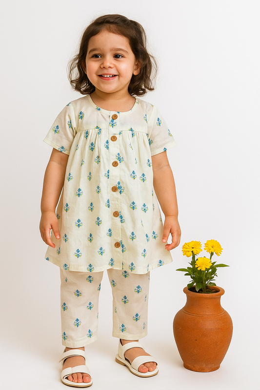 Girl Tiny Bloom Printed Coord Set- Turquoise