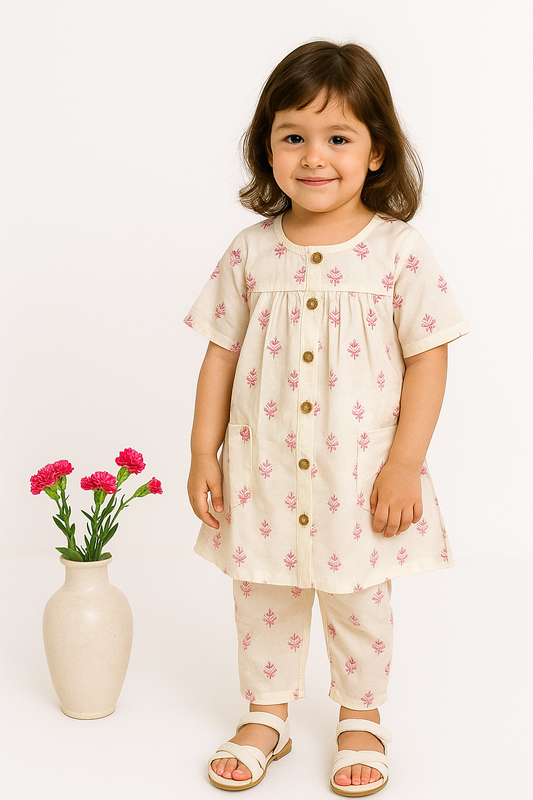 Girl Tiny Bloom Printed Coord Set- Pink