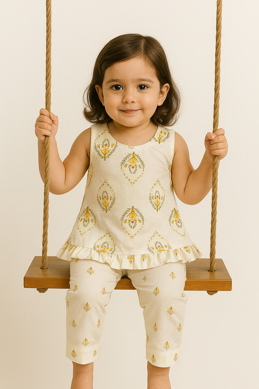 Girl Blossom Top and Pants Set- Mustard