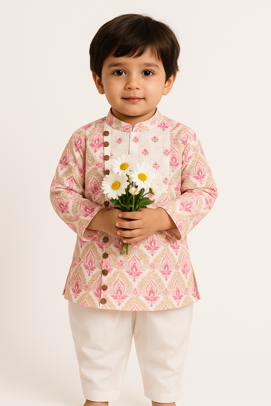 Boy Bloomingdale Printed Kurta Pant Set- Pink