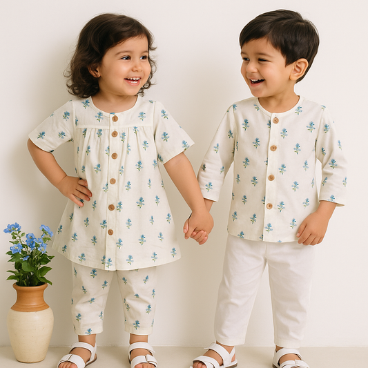 Girl Tiny Bloom Printed Coord Set- Turquoise