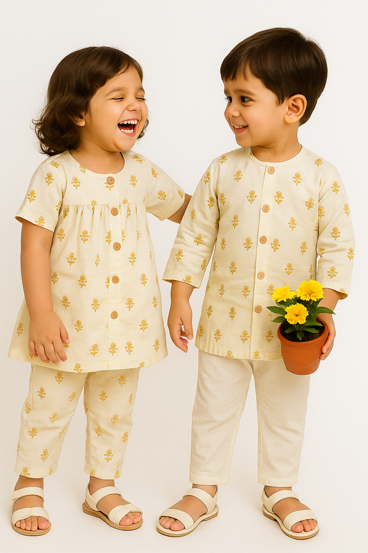 Girl Tiny Bloom Printed Coord Set- Mustard