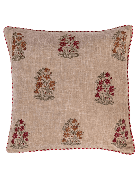 Gulnaar Floral Linen Cushion Cover – Earth Brown