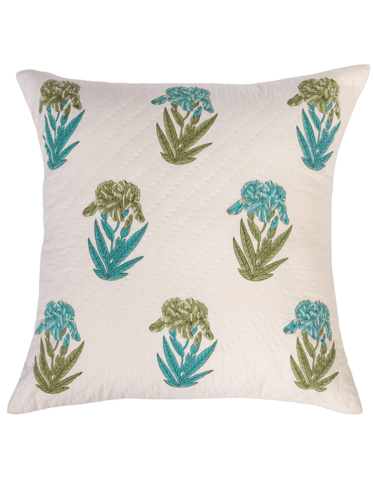 Aqua Bloom Meadow Quilted Cushion Cover