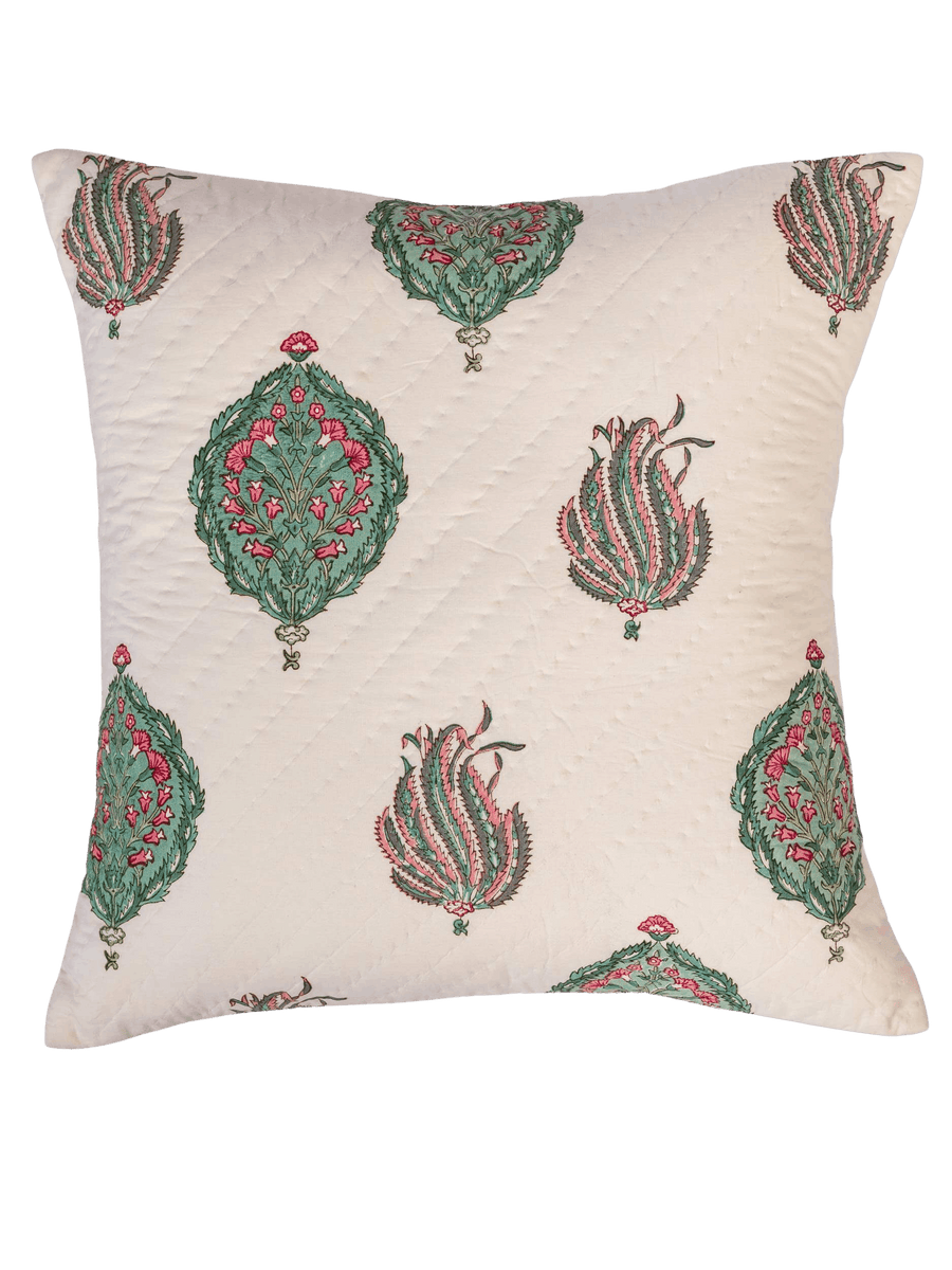 Sage & Coral Garden Quilted Cushion Cover