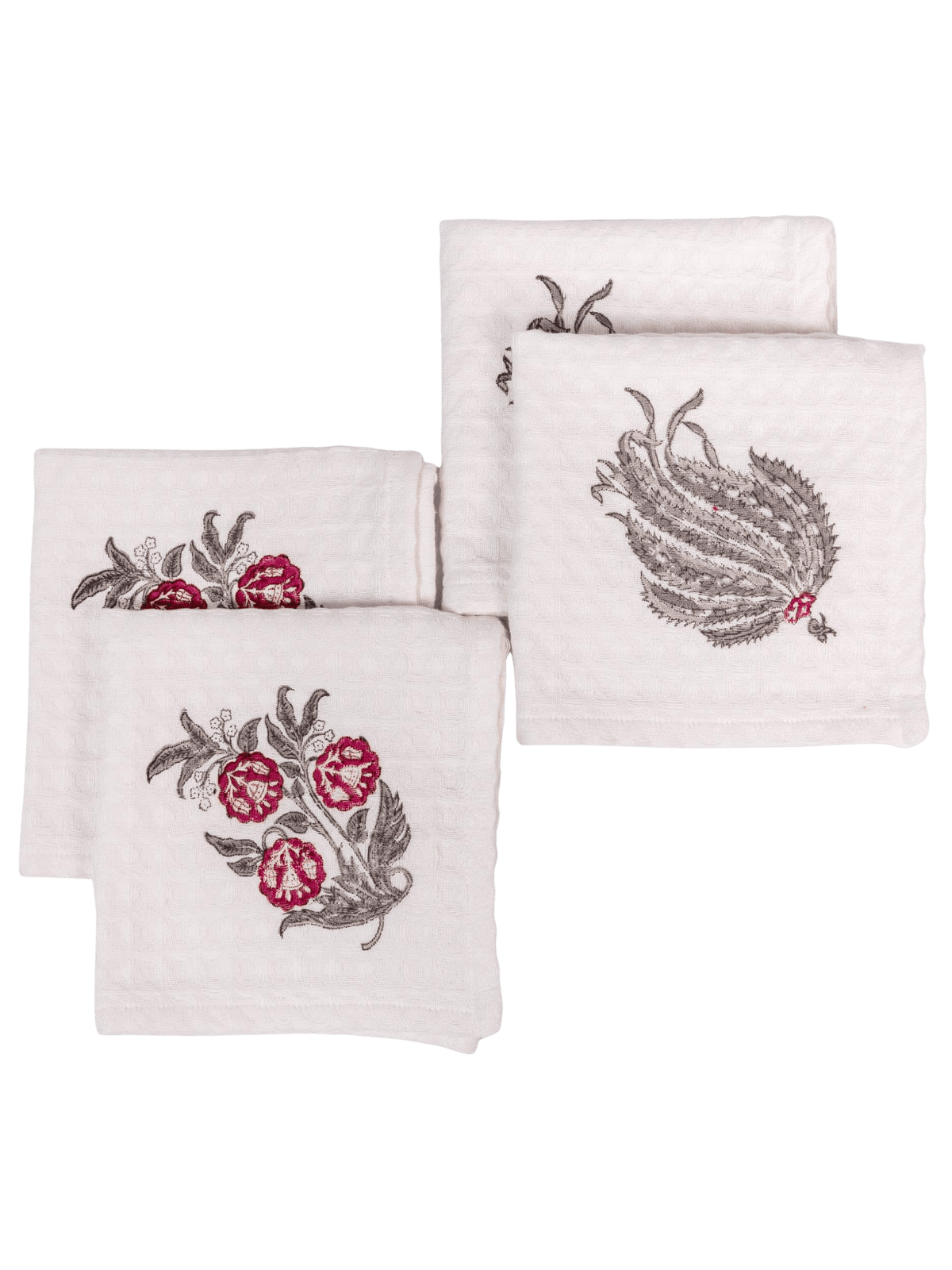 Crimson Botanica Waffle Face Towels (Set of 4)