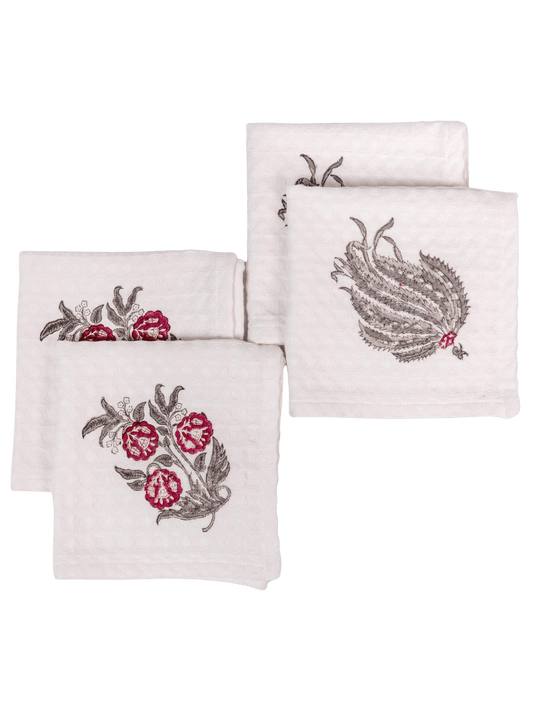 Crimson Botanica Waffle Face Towels (Set of 4)