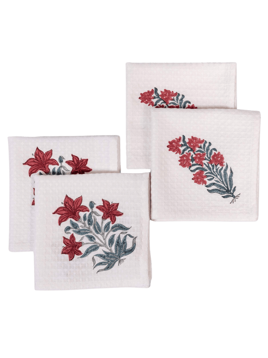 Scarlet Garden Waffle Face Towels (Set of 4)