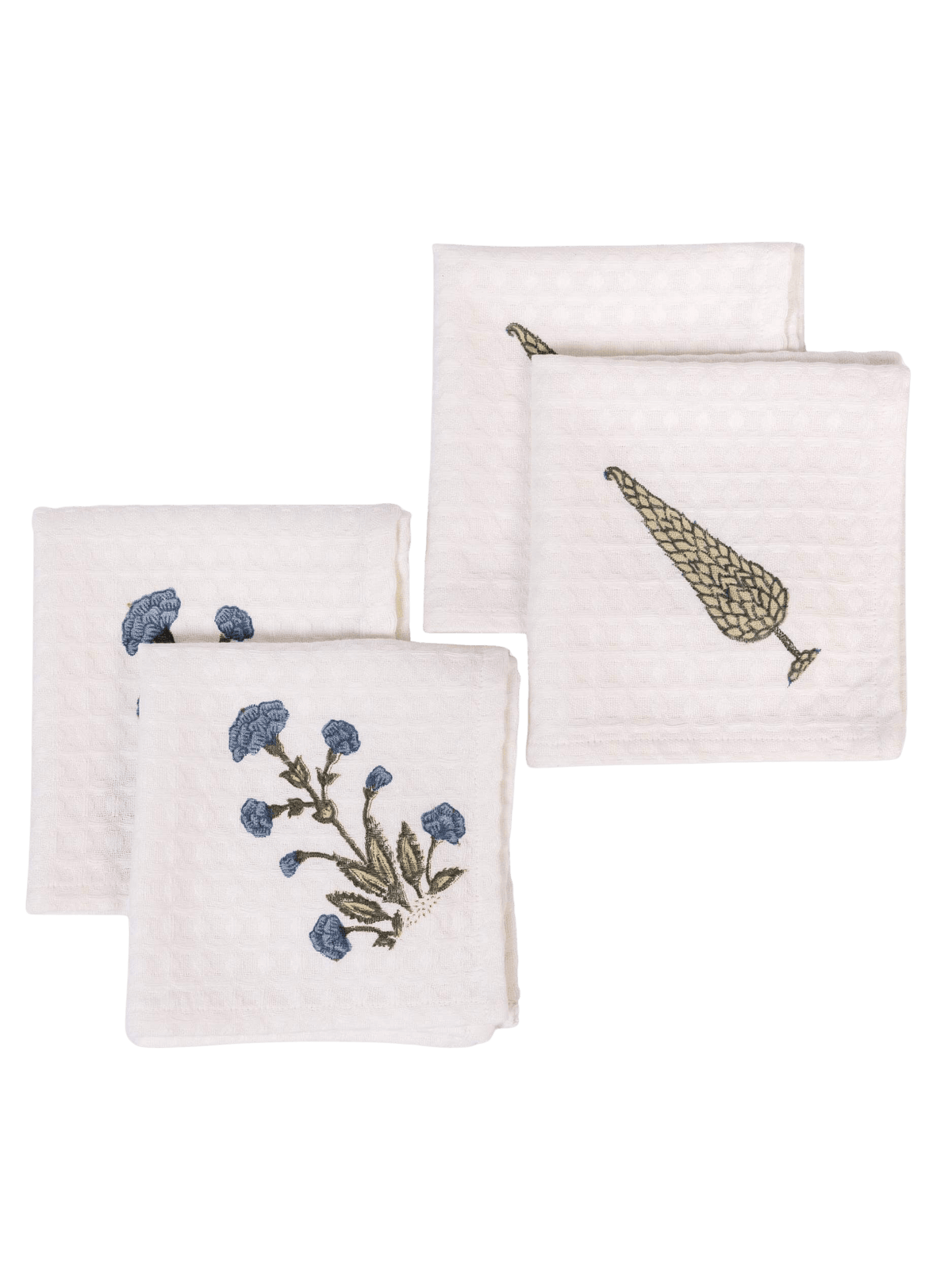 Indigo Garden Waffle Face Towels (Set of 4)