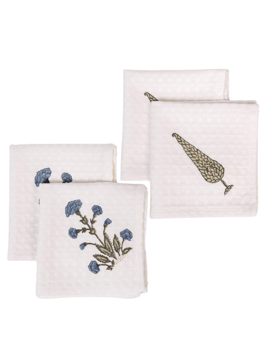 Indigo Garden Waffle Face Towels (Set of 4)