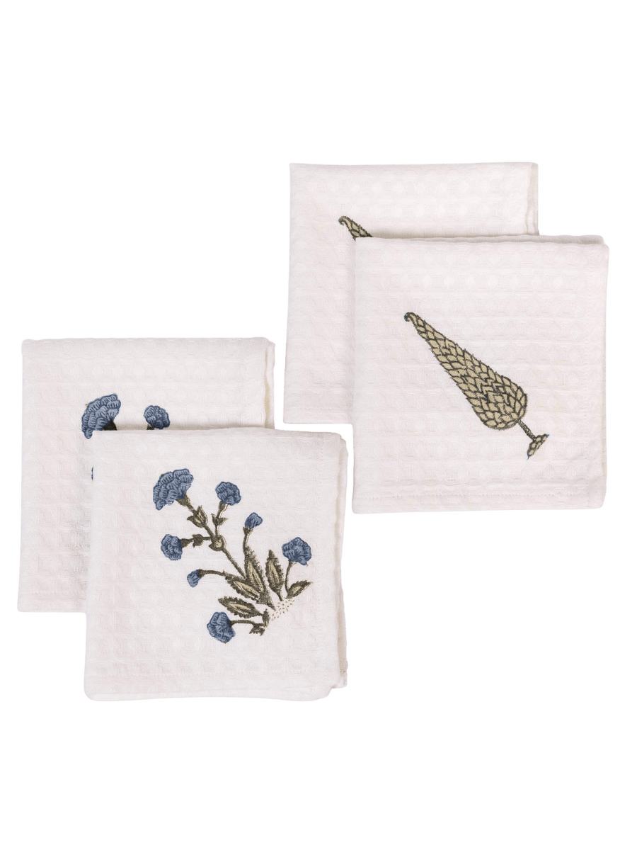 Indigo Garden Waffle Face Towels (Set of 4)