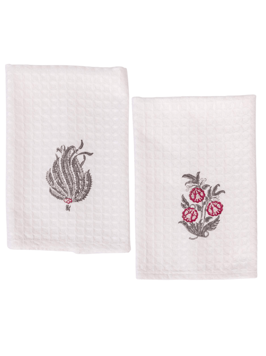 Crimson Tulip Waffle Hand Towels (Set of 2)
