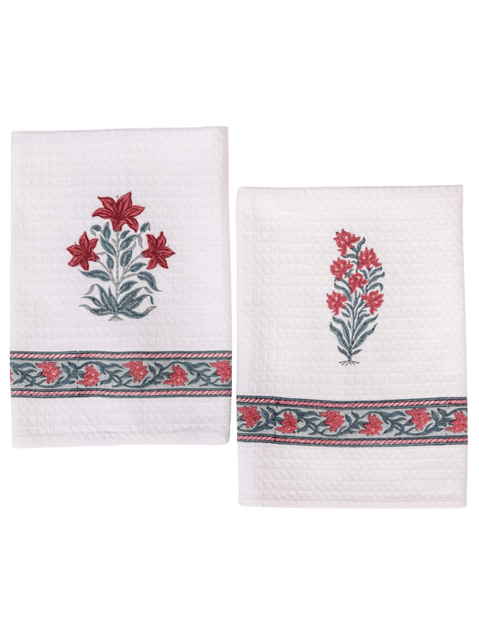 Scarlet Garden Waffle Hand Towels (Set of 2)
