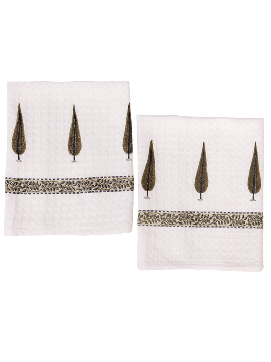 Olive Cypress Waffle Hand Towels (Set of 2)