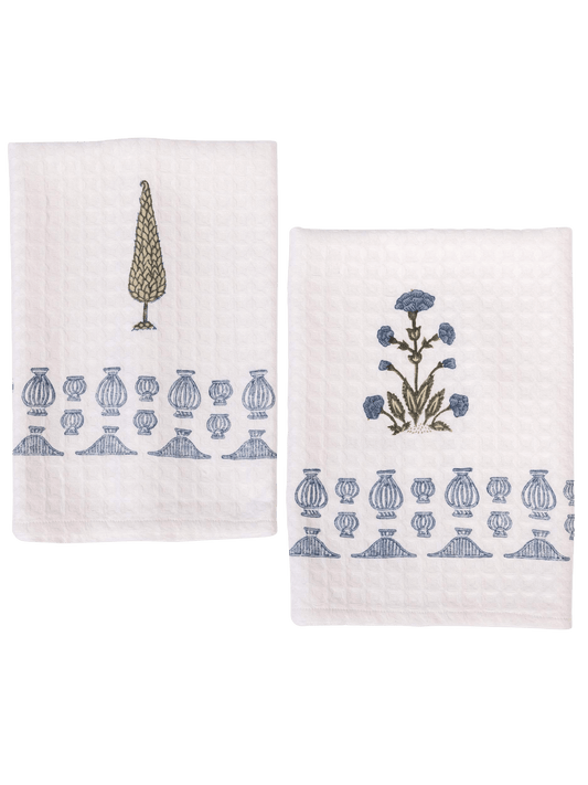 Indigo Garden Waffle Hand Towels (Set of 2)
