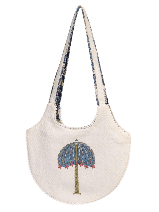 Indigo Palm Round Tote
