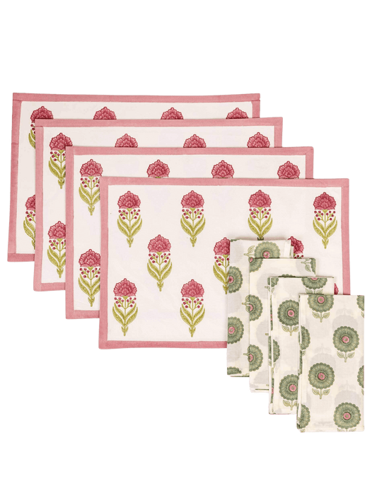 Blush Garden Table Mat & Dinner Napkin Set