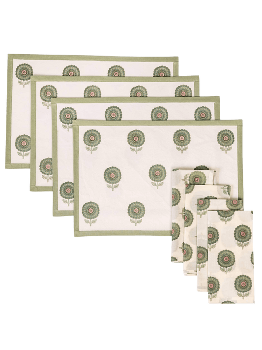 Sage Blossom Table Mat & Dinner Napkin Set