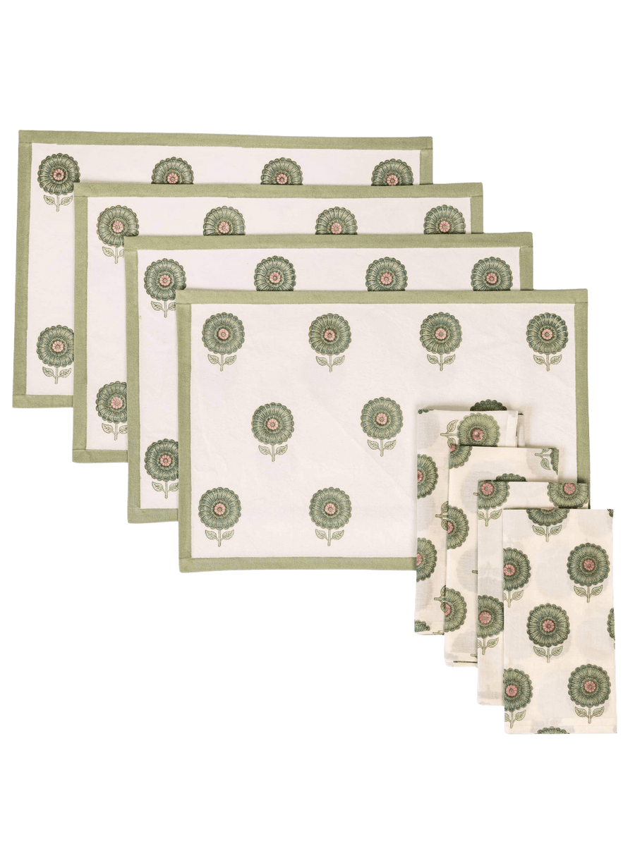 Sage Blossom Table Mat & Dinner Napkin Set