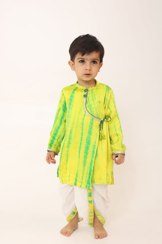 Boy Tie and Dye Angarkha Dhoti Set- SapGreen