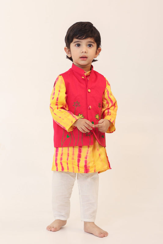 Boy 3Pc Embroidery Tie n Dye Bundy Set - Yellow and Pink