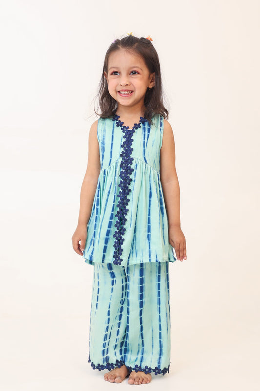 Girl Tie And Dye Sharara Set- Turq Blue