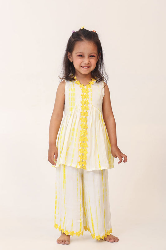 Girl Tie And Dye Sharara Set- Yellow