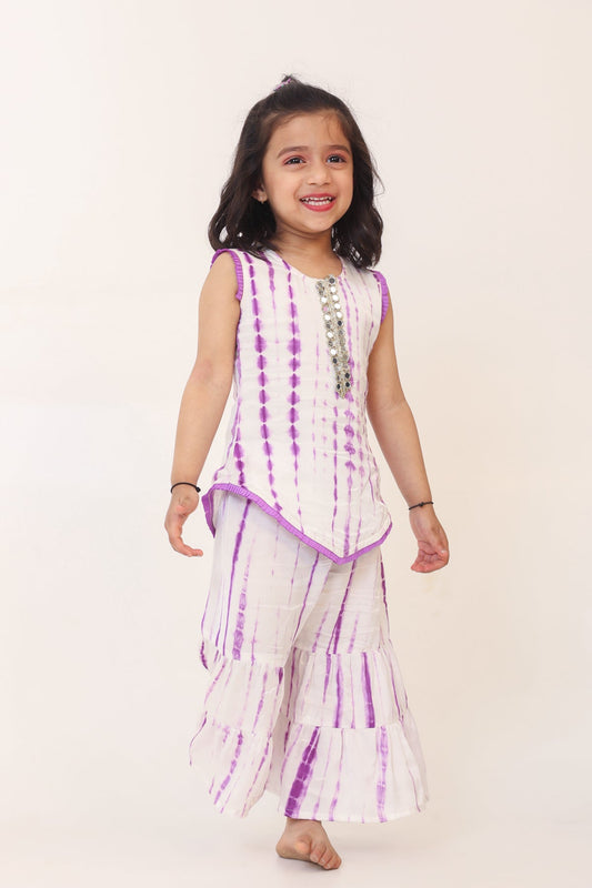 Girl Tie And Dye Sharara Set- Purple