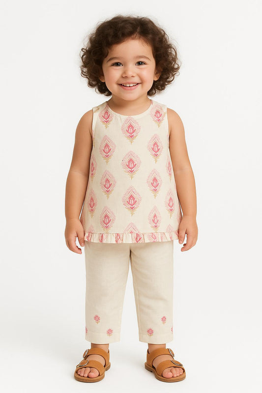 Girl Blossom Top and Pants Set - Pink